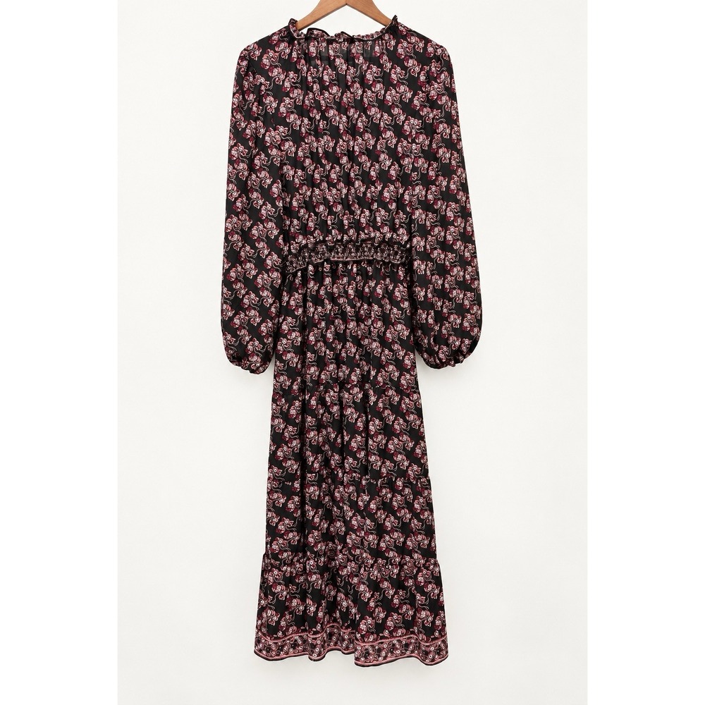 Max Studio Boho Prairie Floral Maxi Dress Ruffle Black Pink XL NWT - Picture 3 of 8